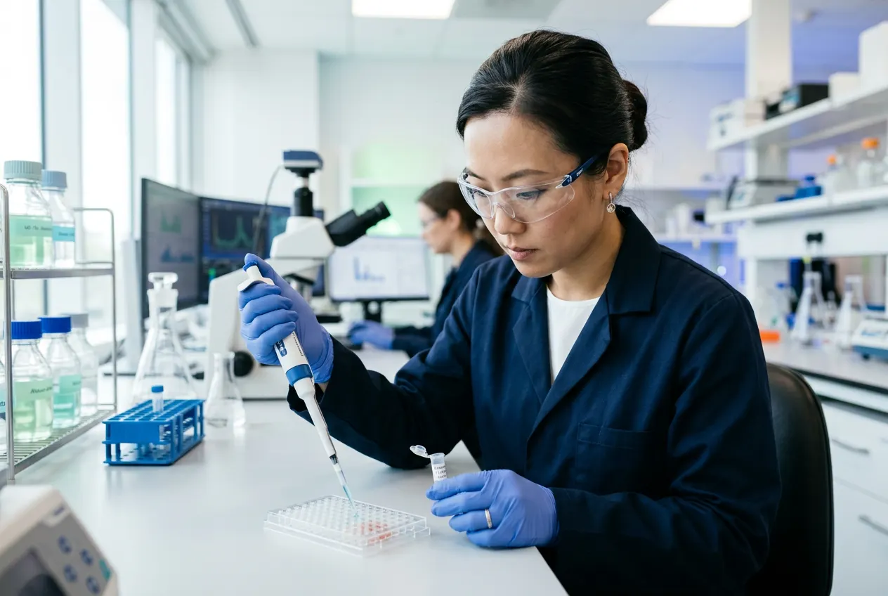 Scientist working with samples in a clean laboratory
